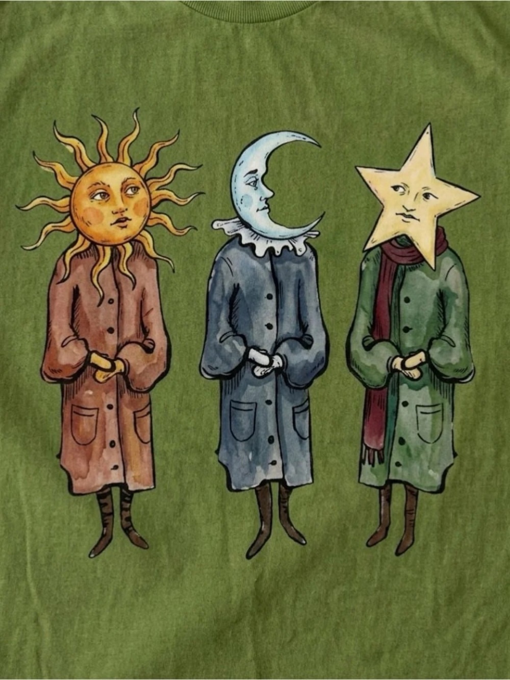 Gildan Green Graphic Tee Sun Moon Star Illustration - Picture 2 of 2